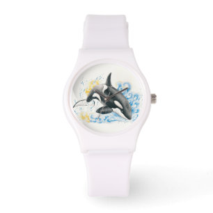 Orca Killer Whale Jumping into Waves Watercolor Watch