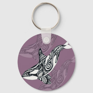 Orca Killer Whale mauve Purple Tlingit Tribal Ink Key Ring