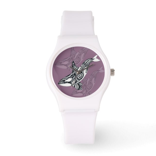 Orca Killer Whale mauve Purple Tlingit Tribal Ink Watch (Front)