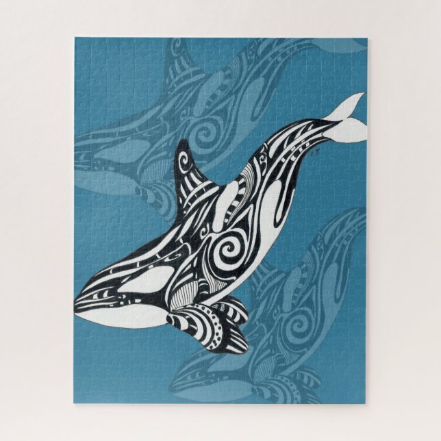Orca Killer Whale Tlingit Indigo Blue ink Jigsaw Puzzle (Vertical)