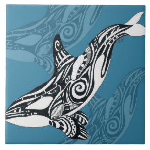 Orca Killer Whale Tlingit Indigo Blue ink Tile