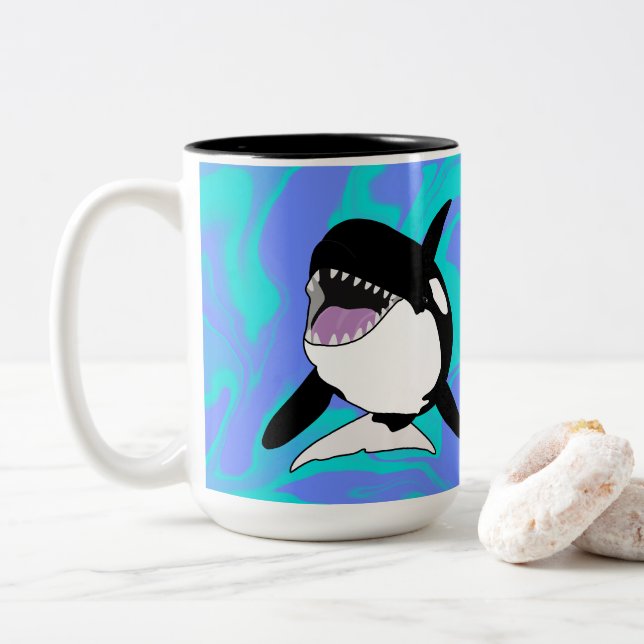 Orca Killer Whale  Two-Tone Coffee Mug (With Donut)