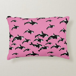 Orca Killer Whales on Girly Pink Marine Wildlife Decorative Cushion