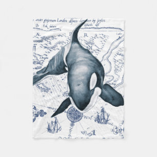 Orca Map Blue Fleece Blanket