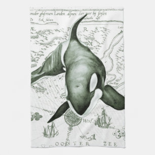 Orca Map Green Tea Towel