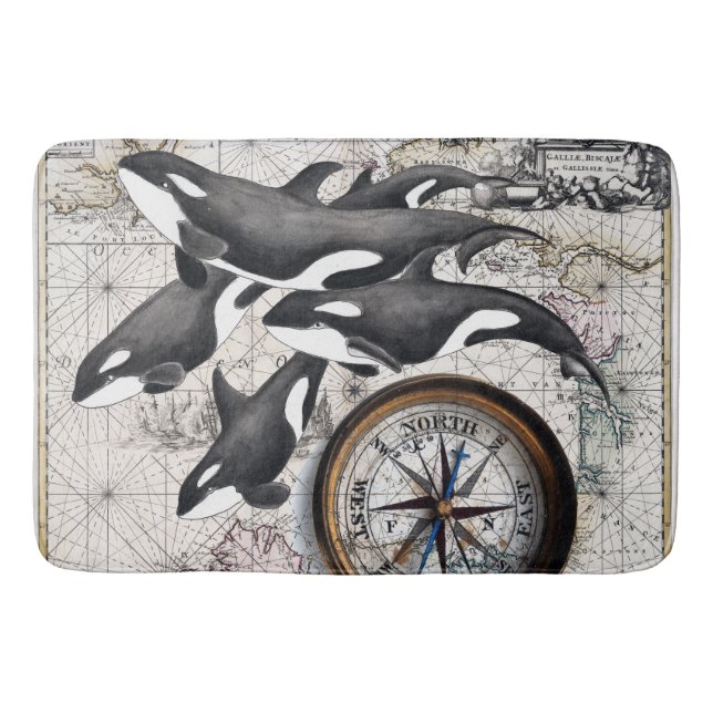 Orca Nautical Compass Bath Mat (Front)