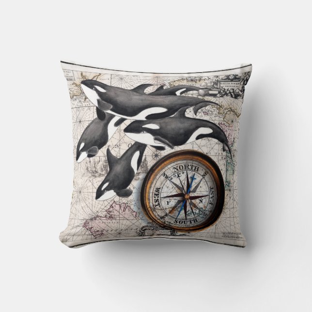 Orca Nautical Compass Cushion (Front)