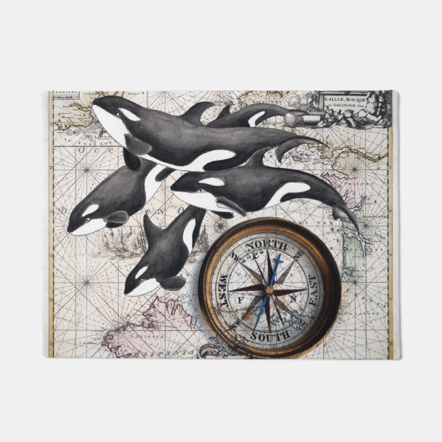 Orca Nautical Compass Doormat (Front)