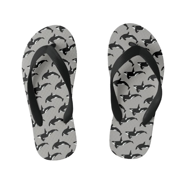 Orca Pattern: Grey Kid's Jandals (Footbed)