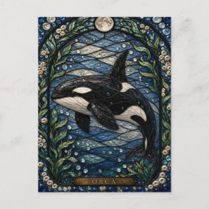 Orca Polar Strait Illumina Stained Glass Postcard