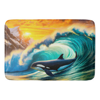 Orca Solo Wave Barrel Fun Design by Rich AMeN Gill Bath Mat