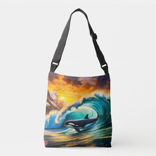 Orca Solo Wave Barrel Fun Design by Rich AMeN Gill Crossbody Bag (Front)