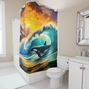 Orca Solo Wave Barrel Fun Design by Rich AMeN Gill Shower Curtain