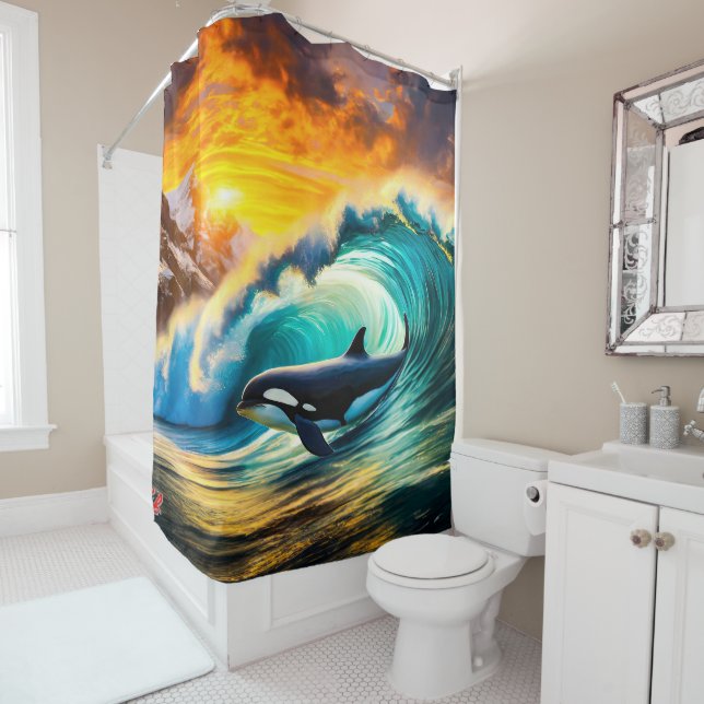 Orca Solo Wave Barrel Fun Design by Rich AMeN Gill Shower Curtain (In Situ)