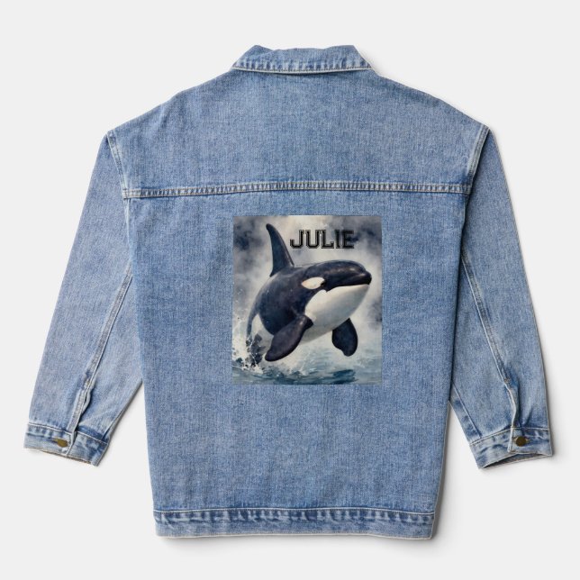  Orca Stormy waves, Personalized Denim Jacket (Back)