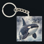 Orca Stormy waves, Personalized Key Ring<br><div class="desc">A magnificent orca breaches the waves on a stormy day. Customize with the name of your choice.</div>
