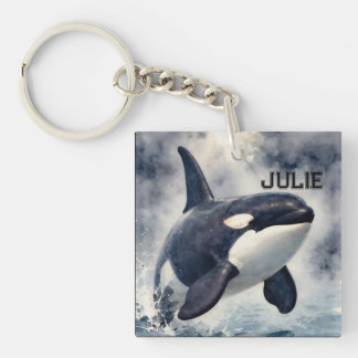 Orca Stormy waves, Personalized Key Ring