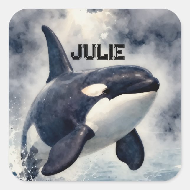 Orca Stormy waves, Personalized Square Sticker (Front)