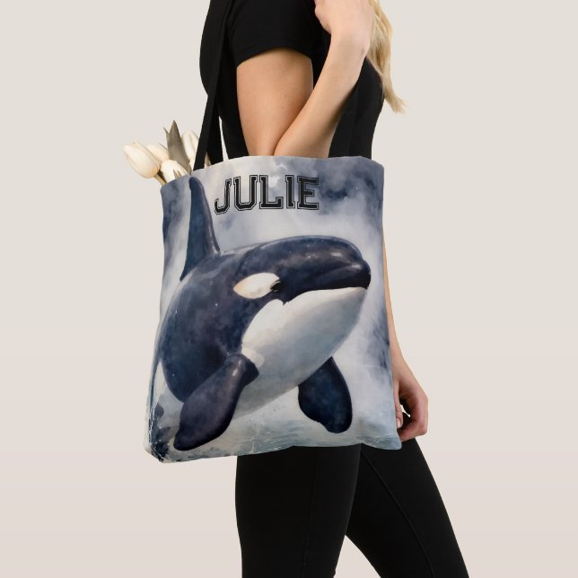 Orca Stormy waves, Personalized Tote Bag (Close Up)
