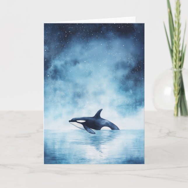 Orca Swimming Through a Starry Ocean Card (Front)