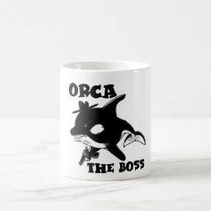 orca the boss cartoon style funny illustration coffee mug