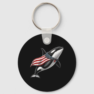 Orca Whale 4th Of July Us Aamerican Flag Patriotic Key Ring