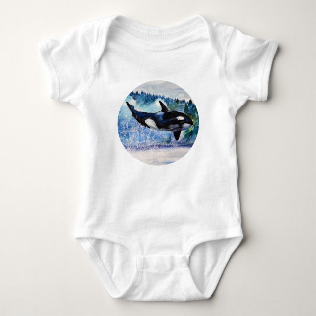Orca Whale Art Baby Bodysuit (Front)