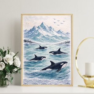 Orca whale art whale ocean scene poster