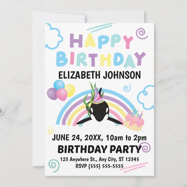 Orca Whale Birthday Invitation (Front)