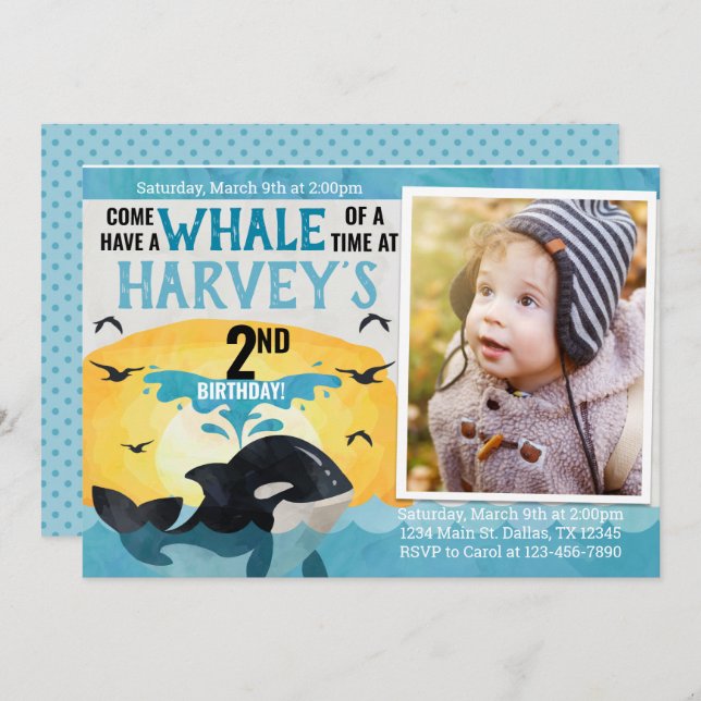Orca Whale Birthday Party Invitation Invite (Front/Back)