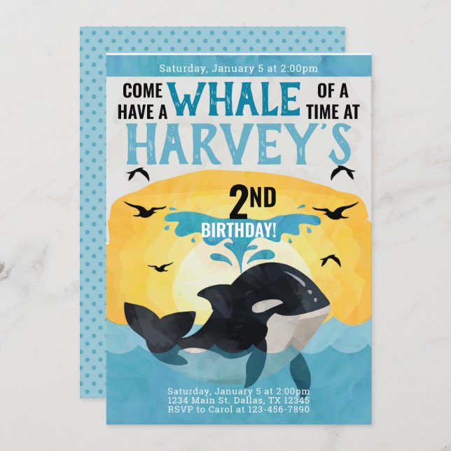 Orca Whale Birthday Party Invitation Invite (Front/Back)