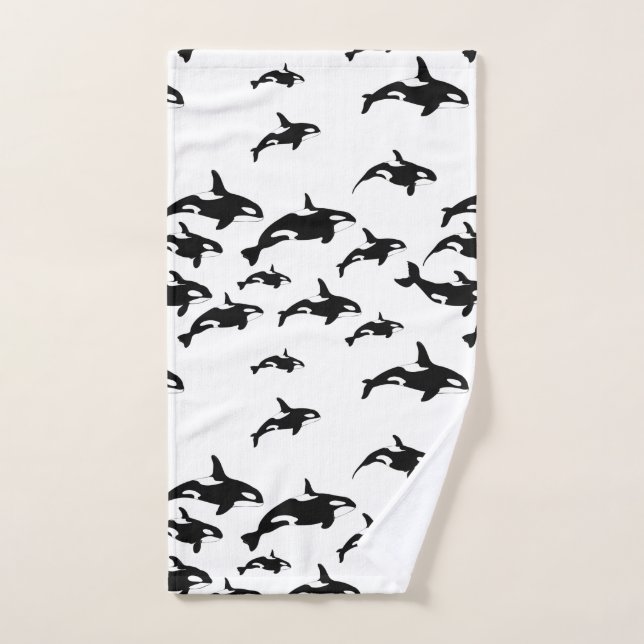 Orca Whale Black and White Ocean Theme Hand Towel (Hand Towel)