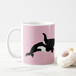 Orca Whale Illustration Cetacea Pastel Pink Coffee Mug