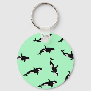 Orca Whale Illustration Pod Pattern Ocean Mint  Key Ring