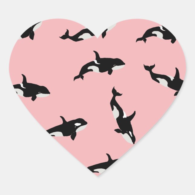 Orca Whale Illustration Pod Pattern Ocean Pink Heart Sticker (Front)