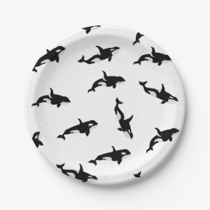 Orca Whale Illustration Pod Pattern Ocean White   Paper Plate