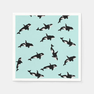 Orca Whale Illustration Pod Pattern Sea Baby Blue Napkin