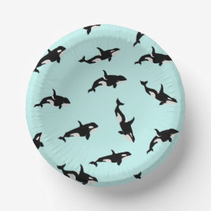 Orca Whale Illustration Pod Pattern Sea Baby Blue  Paper Plate