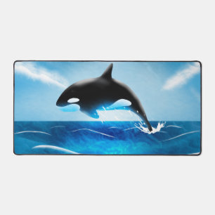 Orca Whale Leaping in Ocean Desk Mat