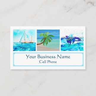 Orca Whale Sailboat Palm Tree Ocean Beach Tropical Business Card