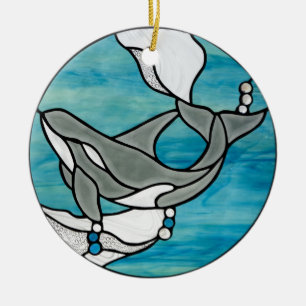 Orca Whale Stained Glass Art Design Ceramic Tree Decoration