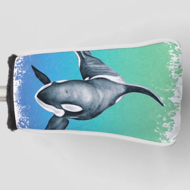 Orca Whale Teal crystal Golf Head Cover (Front)