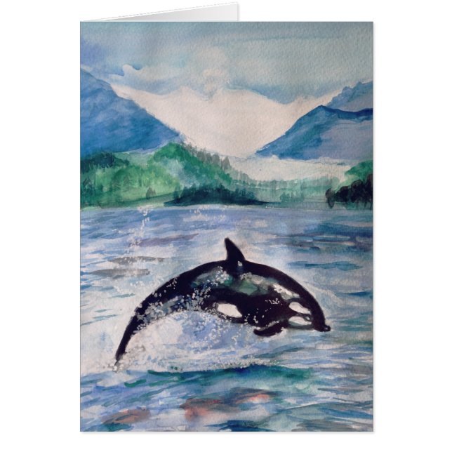 Orca, Whale watercolor drawing Postcard (Front)