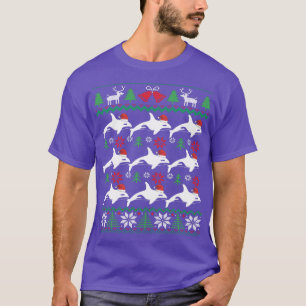 Orca Whale Wearing Santa Hats Ugly Christmas Pajam T-Shirt