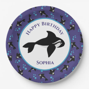 Orca Whale with Bubbles Personalised Birthday  Paper Plate
