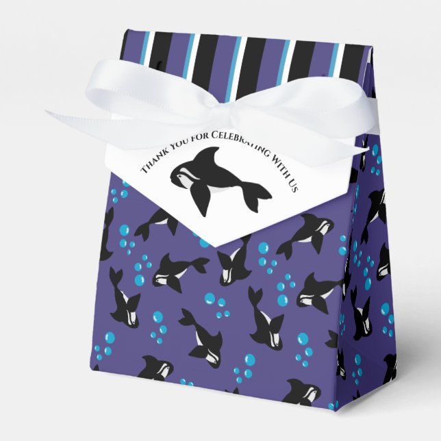 Orca Whale with Bubbles Purple Blue Stripes Favour Box (Front Side)