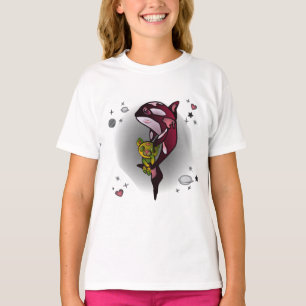 Orca Whale with Teddy Bear in Space Graphic Design T-Shirt