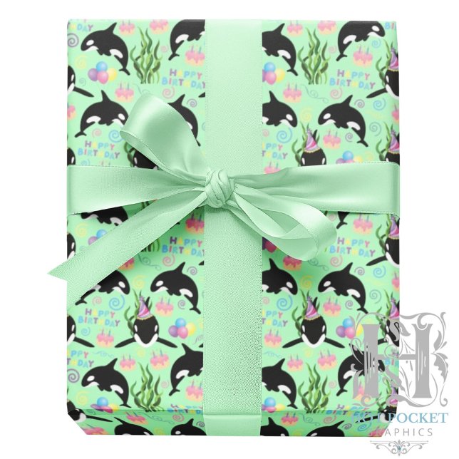 Orca Whale Wrapping Paper in Green (Creator Uploaded)