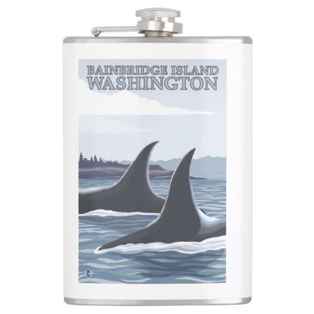 Orca Whales #1 - Bainbridge Island, Washington Hip Flask (Front)