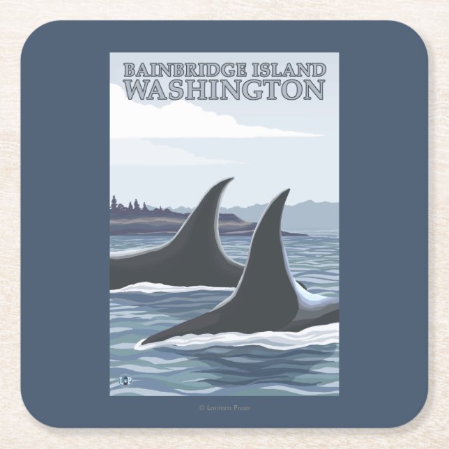 Orca Whales #1 - Bainbridge Island, Washington Square Paper Coaster (Front)